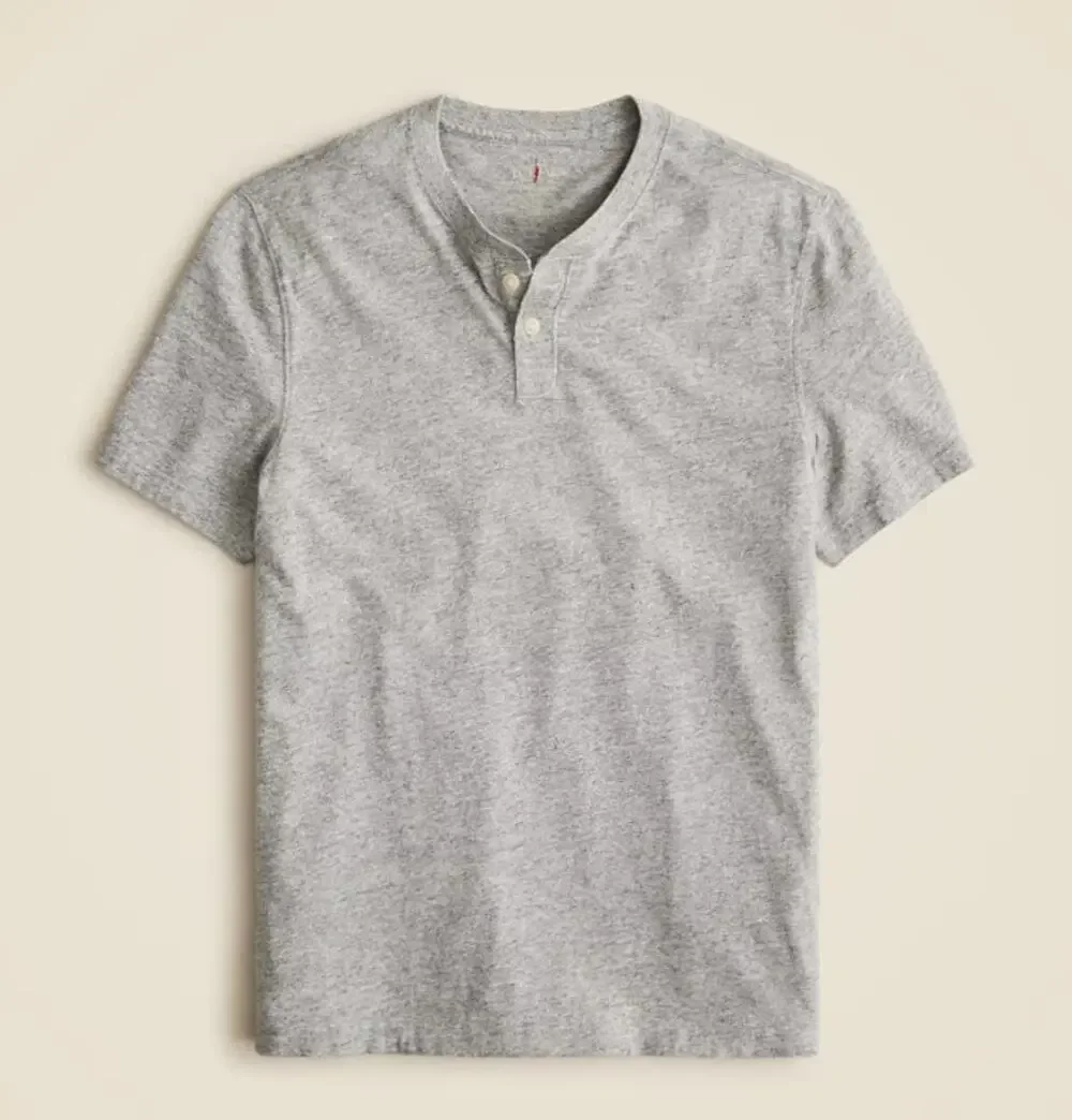J.Crew Short-Sleeve Vintage-Wash Cotton Henley Shirt Men XL Heather Tin Crewneck